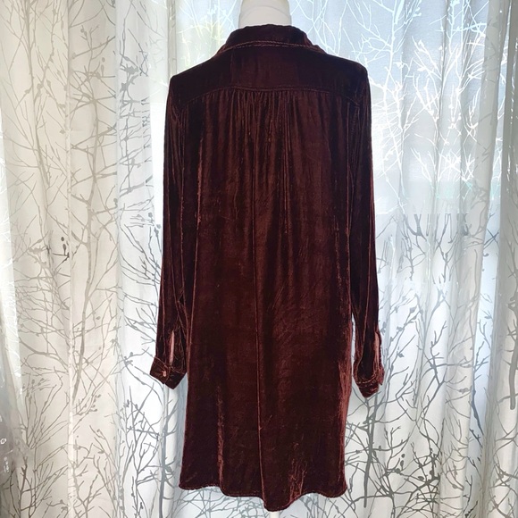 CP SHADES FREE PEOPLE burgundy red velvet v-neck long sleeve tunic shirt dress - Picture 8 of 12